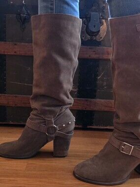 MIA Brown Suede Mid-Calf Heeled Boots
